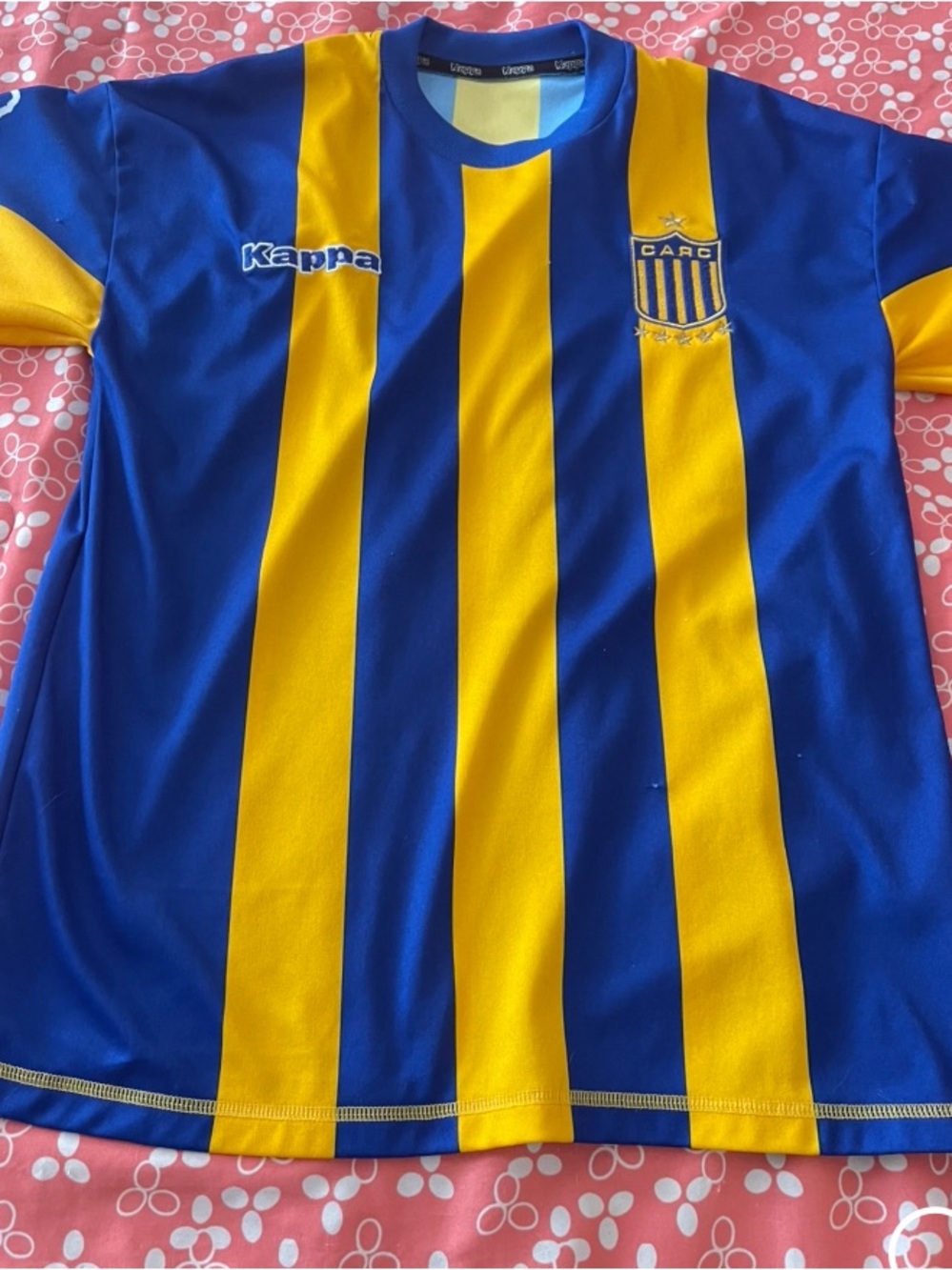 Kappa Juvenile Royal Blue & Yellow Striped Soccer Top.Size L
